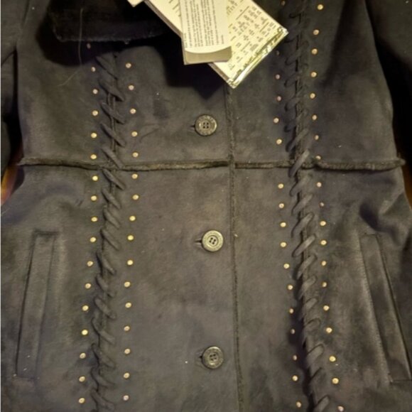 Dennis Basso Black Studded Trench Whip stitch Fur Lined Coat🆕⌚📦🏃💨🚚 - Picture 4 of 16